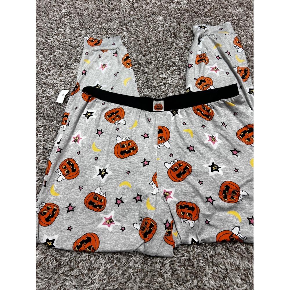 Peanuts Snoopy Halloween Pumpkin Pajama Jogger Pants Gray Large - Picture 3 of 5